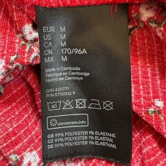 H&M Divided‎ Floral Off Shoulder Crop Top Long Sleeve Peasant Style Blouse Red M - Picture 4 of 5